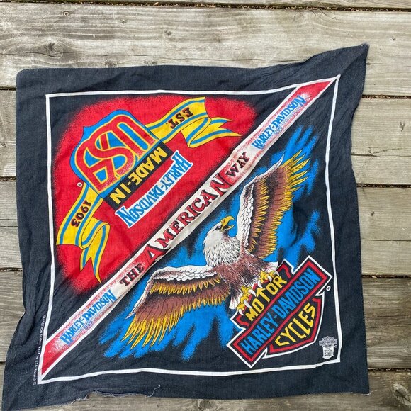 Vintage 90s Harley Davidson Bandana 'The American Way' Faded Eagle Black - Picture 4 of 6